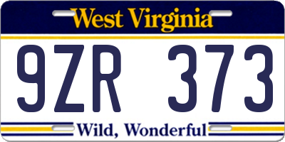 WV license plate 9ZR373