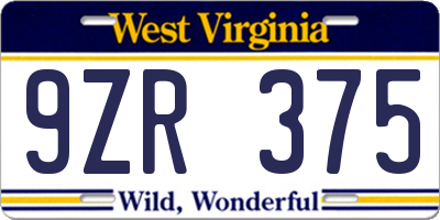 WV license plate 9ZR375