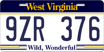 WV license plate 9ZR376