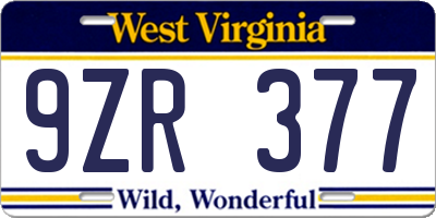 WV license plate 9ZR377