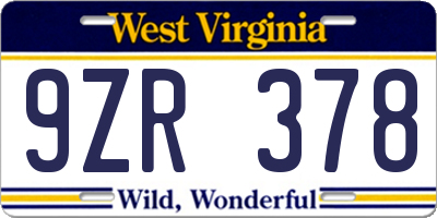WV license plate 9ZR378