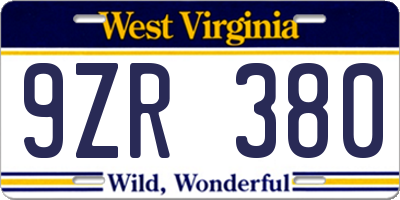 WV license plate 9ZR380
