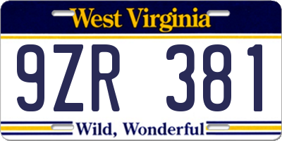 WV license plate 9ZR381