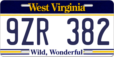 WV license plate 9ZR382