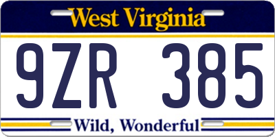 WV license plate 9ZR385