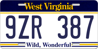 WV license plate 9ZR387