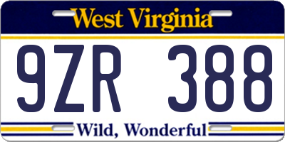 WV license plate 9ZR388