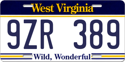 WV license plate 9ZR389