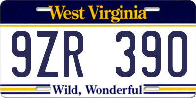 WV license plate 9ZR390