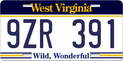WV license plate 9ZR391