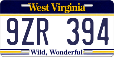 WV license plate 9ZR394