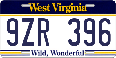WV license plate 9ZR396
