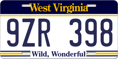 WV license plate 9ZR398