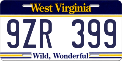 WV license plate 9ZR399