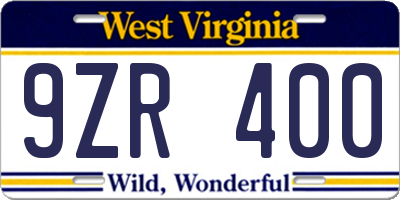 WV license plate 9ZR400