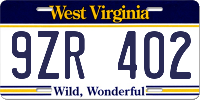 WV license plate 9ZR402