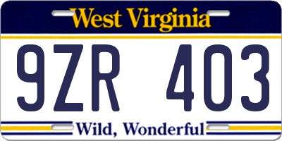 WV license plate 9ZR403