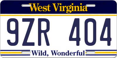 WV license plate 9ZR404