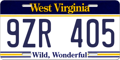 WV license plate 9ZR405