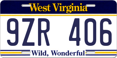 WV license plate 9ZR406