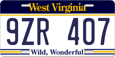 WV license plate 9ZR407