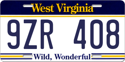 WV license plate 9ZR408