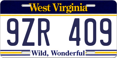 WV license plate 9ZR409
