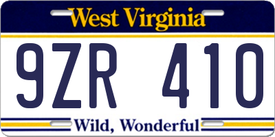 WV license plate 9ZR410