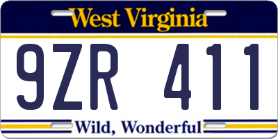 WV license plate 9ZR411