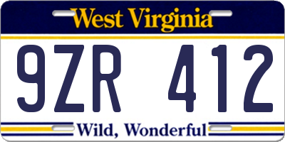 WV license plate 9ZR412