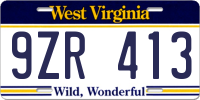 WV license plate 9ZR413