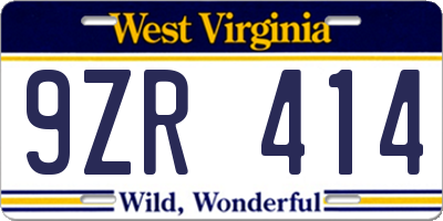 WV license plate 9ZR414