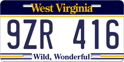 WV license plate 9ZR416