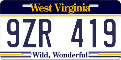 WV license plate 9ZR419