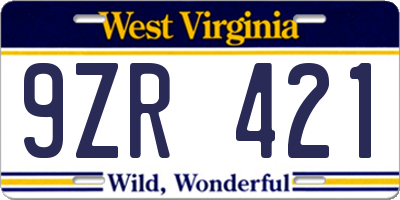 WV license plate 9ZR421