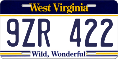 WV license plate 9ZR422