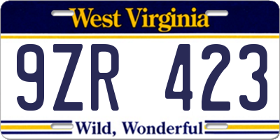 WV license plate 9ZR423