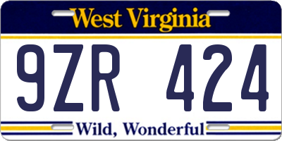 WV license plate 9ZR424