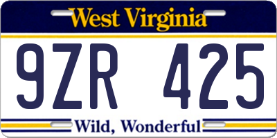 WV license plate 9ZR425