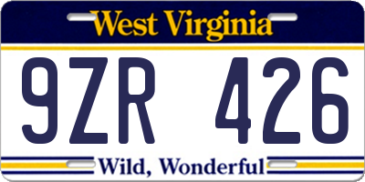 WV license plate 9ZR426