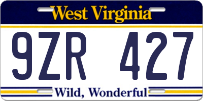 WV license plate 9ZR427