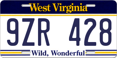 WV license plate 9ZR428