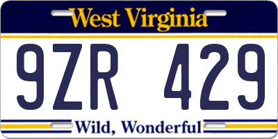 WV license plate 9ZR429