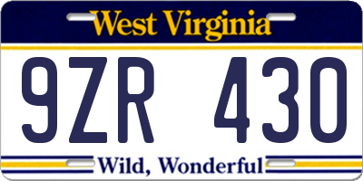 WV license plate 9ZR430