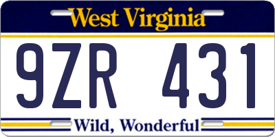 WV license plate 9ZR431