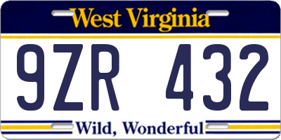 WV license plate 9ZR432