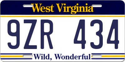 WV license plate 9ZR434