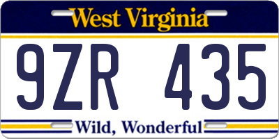 WV license plate 9ZR435