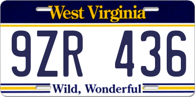 WV license plate 9ZR436
