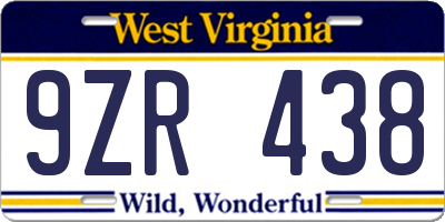 WV license plate 9ZR438